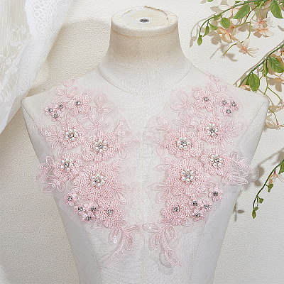 1Pair Flower Shape Polyester & Sequin Embroidery Cloth Iron On Patches DIY-CY0003-82B-1
