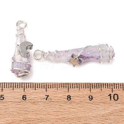 2Pcs Electroplated Natural Quartz Crystal Dyed Copper Wire Wrapped Pendants PALLOY-JF03164-02-1