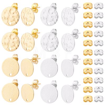48Pcs 4 Styles 201 Stainless Steel Flat Round Stud Earring Findings STAS-BBC0010-47A-1