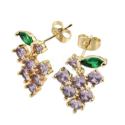 Brass Pave Cubic Zirconia Stud Dangle Earrings CU-CBA2AB4-02G-1