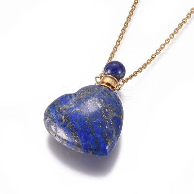 Natural Lapis Lazuli Openable Perfume Bottle Pendant Necklaces G-K295-A02-G-1