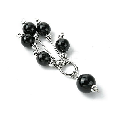 Natural Black Onyx(Dyed & Heated) Round Tassel Big Pendants PALLOY-JF03281-02-1