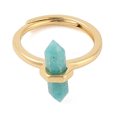 Double Pointed Hexagonal Prism Natural Amazonite Adjustable Rings for Women RJEW-G327-01G-08-1