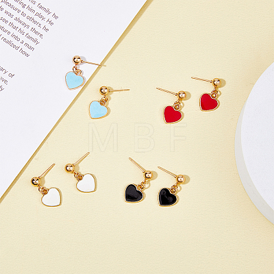 FIBLOOM 4 Pairs 4 Colors Alloy Enamel Dangle Stud Earrings EJEW-FI0003-05-1