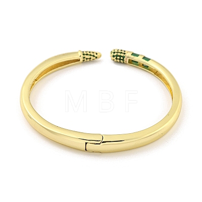 Brass Pave Green Cubic Zirconia & Glass Open Cuff Bangles for Women Men BJEW-Z062-25G-1