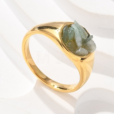 Round Natural Aquamarine Chips Finger Rings RJEW-D303-03G-02-1