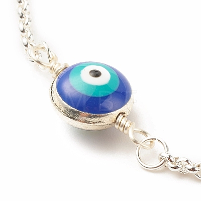 Enamel Evil Eye Link Anklet with 304 Stainless Steel Rolo Chains for Women AJEW-AN00495-1