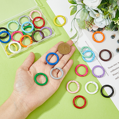 HOBBIESAY 28Pcs 14 Colors Spray Painted Alloy Spring Gate Rings FIND-HY0003-01-1