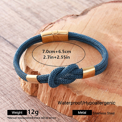 Braided Knot Nylon Cord Bracelets with 304 Stainless Steel Magnetic Clasps for Men UA2967-5-1