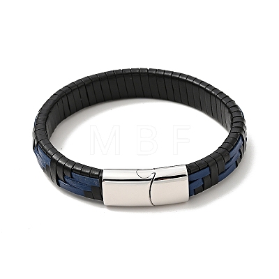 Leather Braided Rectangle Cord Bracelet with 304 Stainless Steel Magnetic Clasps for Men Women BJEW-C021-04-1