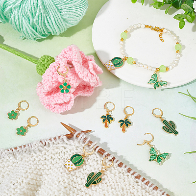 12Pcs 6 Style Cactus & Flower & Coconut Tree & Butterfly Locking Stitch Markers HJEW-PH01600-1