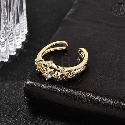 Brass Micro Pave Cubic Zirconia Cuff Open Rings for Women RJEW-B160-02G-1