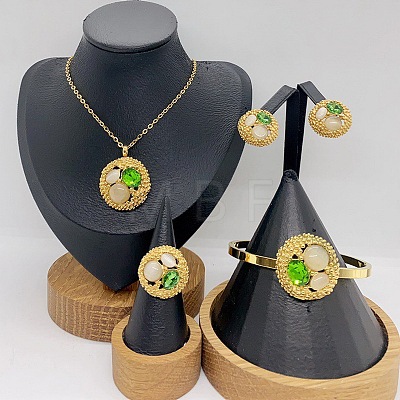 304 Stainless Steel & Cubic Zirconia & Cat Eye Pendant Necklaces & Stud Earrings & Rings & Bangles FS-WGBA184-03-1