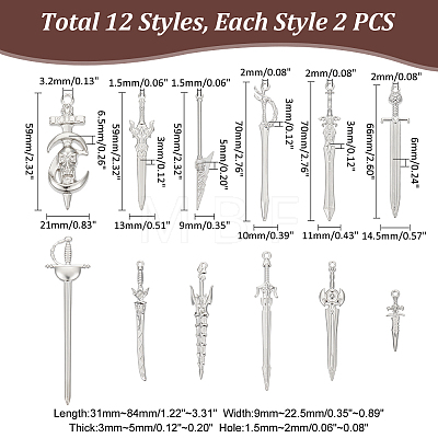 24Pcs 12 Style Alloy & CCB Plastic Big Pendants FIND-UN0002-86-1