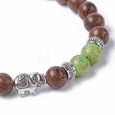 Dyed Wood Round Beads Stretch Bracelets BJEW-JB04839-04-1