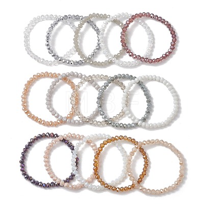 15Pcs Electroplate Glass Beaded Bracelets BJEW-JB13022-1
