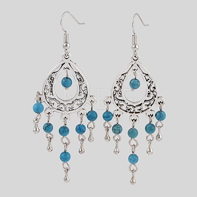 Tibetan Style Alloy Natural & Synthetic Mixed Stone Chandelier Earrings EJEW-JE01892-1