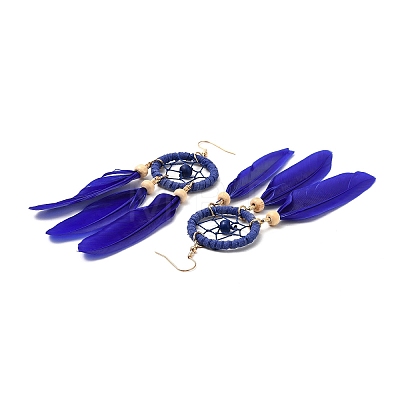 Feather Woven Net Chandelier Earrings EJEW-H090-01H-1