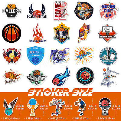 50Pcs Basketball Themed PVC Self-Adhesive Stickers PW-WG86843-01-1