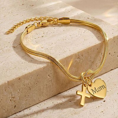 Mother's Day 304 Stainless Steel Snake Chain Double-layered Bracelets WG36131-01-1