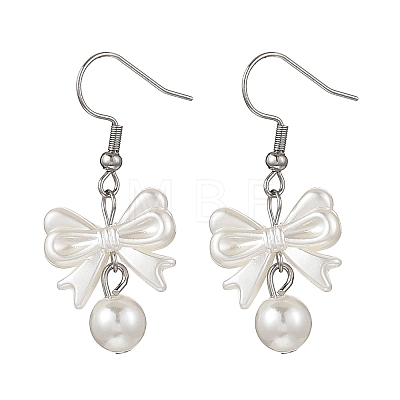 Bowknot ABS Plastic Imitation Pearl Dangle Earrings EJEW-JE06774-1