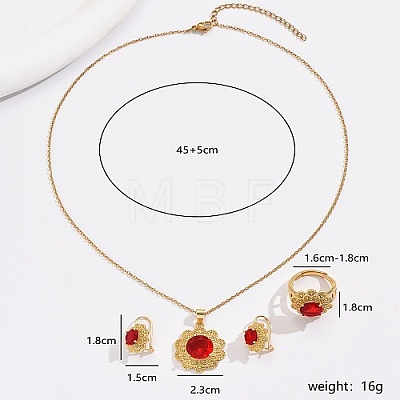 Red Cubic Zirconia Flower Jewelry Set JZ0099-1-1