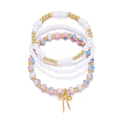 3Pcs 3 Styles Imitation Pearl & CCB Plastic Beads Stretch Bracelets WG0B162-03-1