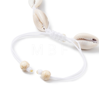 Natural Shell Braided Bead Anklet with Synthetic Turquoise Beads AJEW-AN00561-03-1