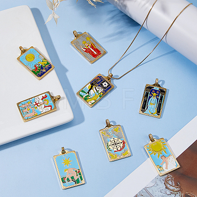 8Pcs 8 Styles Tarot 304 Stainless Steel Enamel Pendants STAS-DC0017-30-1