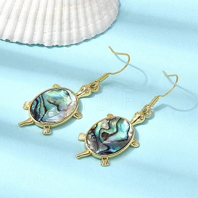 Brass Natural Paua Shell Dangle Earrings EJEW-M060-19A-G-1