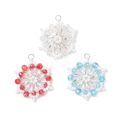 3Pcs Glass Seed Beaded Snowflake Pendants PALLOY-MZ01080-1