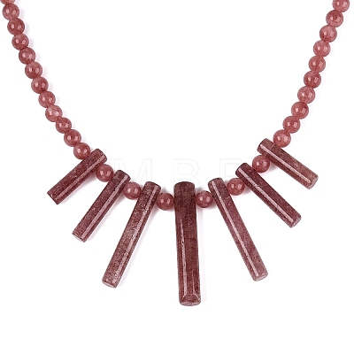 Natural Strawberry Quartz Round Beaded Fan Bib Necklaces NJEW-N064-04H-1
