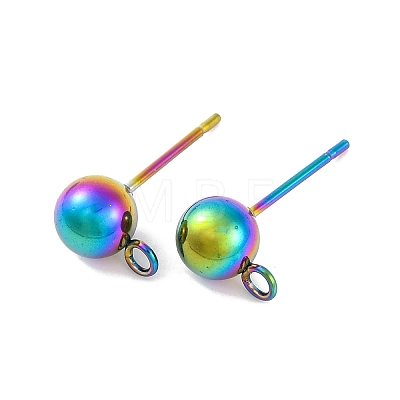 Rainbow Color 304 Stainless Steel Ball Stud Earring Post STAS-C043-65C-M-1