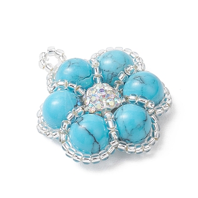 Dyed Synthetic Turquoise Beaded Pendants PALLOY-MZ01188-03-1