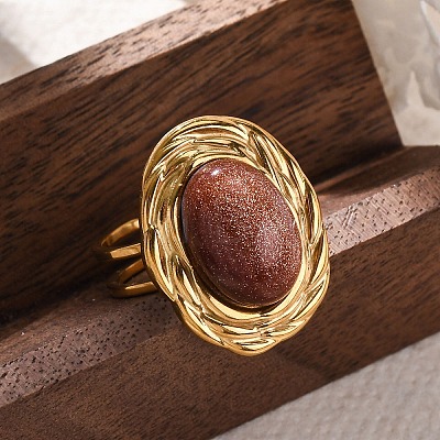 Oval Synthetic Goldstone Finger Rings RJEW-M063-01G-19-1