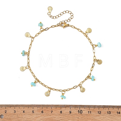Ocean Natural Shell Chip and 304 Stainless Steel Shell Shape Tassel Paperclip Chain Necklaces for Women AJEW-AN00810-1