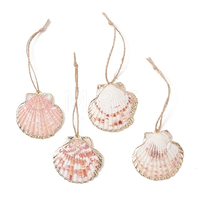 Electroplate Sea Shell Pendant Decorations HJEW-JM04620-1
