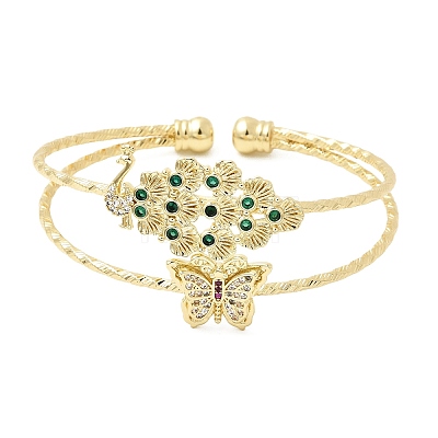 Brass Micro Pave Cubic Zirconia Cuff Bangles BJEW-F526-05G-1