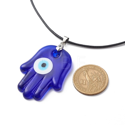 Blue Lampwork Evil Eye Pendant Necklace with Waxed Cord for Women NJEW-JN03955-02-1