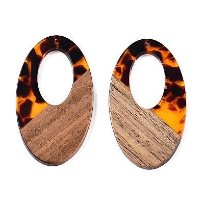 Transparent Resin and Walnut Wood Pendants RESI-T057-02D-1