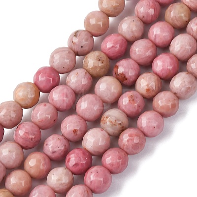 Faceted Natural Rhodonite Round Bead Strands G-M289-02-6mm-1