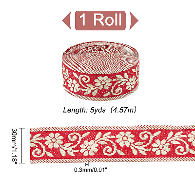 Ethnic Style Flower Pattern Polyester Ribbon OCOR-WH0047-48-1