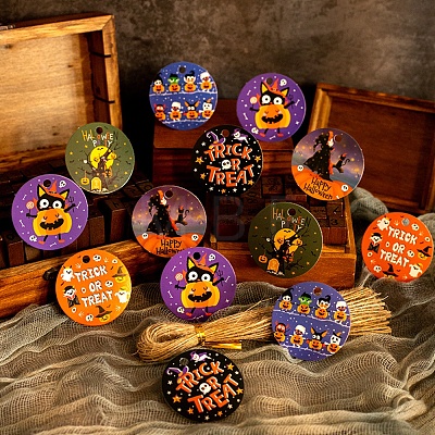 Paper Round Hanging Tags Candy Box Cookies Bag Message Cards for Halloween HJEW-E004-01-1