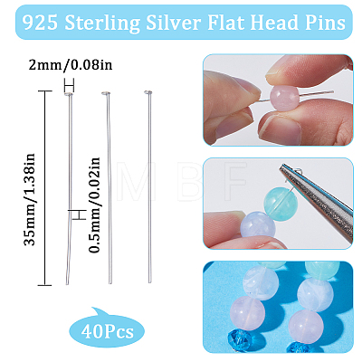 40Pcs 925 Sterling Silver Flat Head Pins STER-SC0001-23B-1