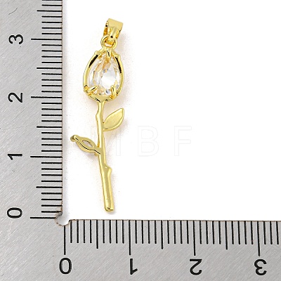 Rose Flower for Valentine's Day Real 18K Gold Plated Rack Plating Brass Micro Pave Cubic Zirconia Pendants KK-R153-01B-G-1