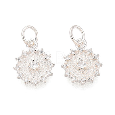 925 Sterling Silver Micro Pave Clear Cubic Zirconia Flower Charms STER-T009-20S-1