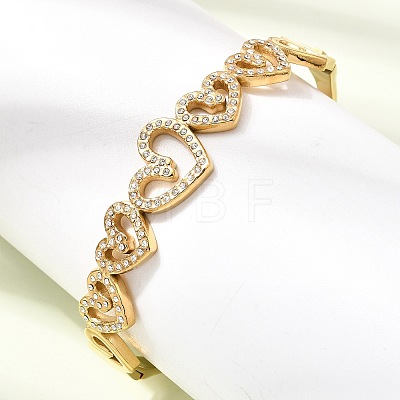 304 Stainless Steel Crystal Rhinestone Hollow Heart Hinged Cuff Bangles for Women SA-CBAF851-10G-1