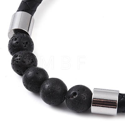 Round Natural Lava Rock Bead Bracelets BJEW-A009-08P-03-1