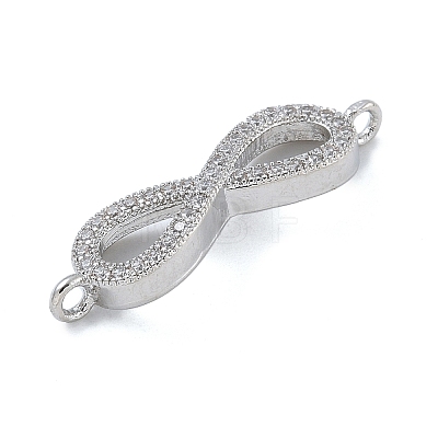 Rack Plating Brass Micro Pave Clear Cubic Zirconia Infinity Connector Charms KK-A234-079P-1