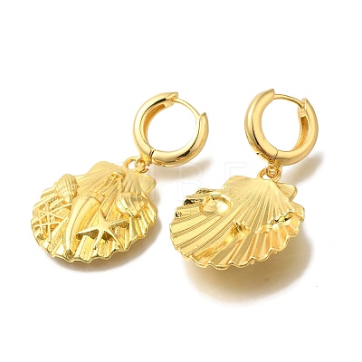 Rack Plating Shell Shape Brass Hoop Earrings EJEW-H016-43G-1